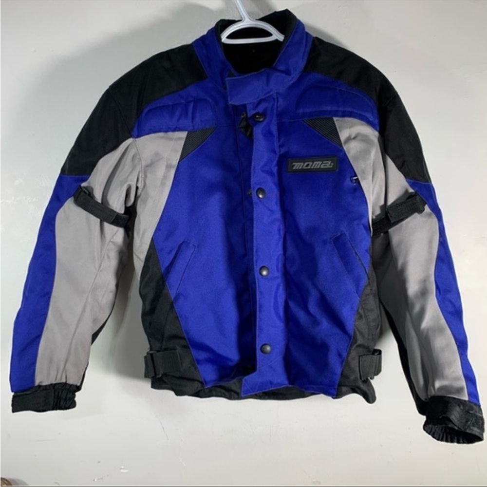 Men’s Blue Black protective biker coat Moma motorcycle jacket with pads size S